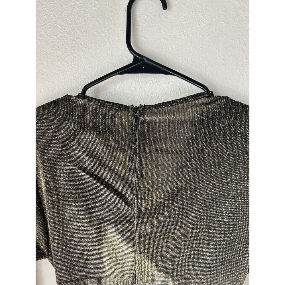 ALEXA B NITES‎ RUCHED GOLD GLAM MESH MAXI DRESS V NECK SIZE 4 NWT - Picture 7 of 9